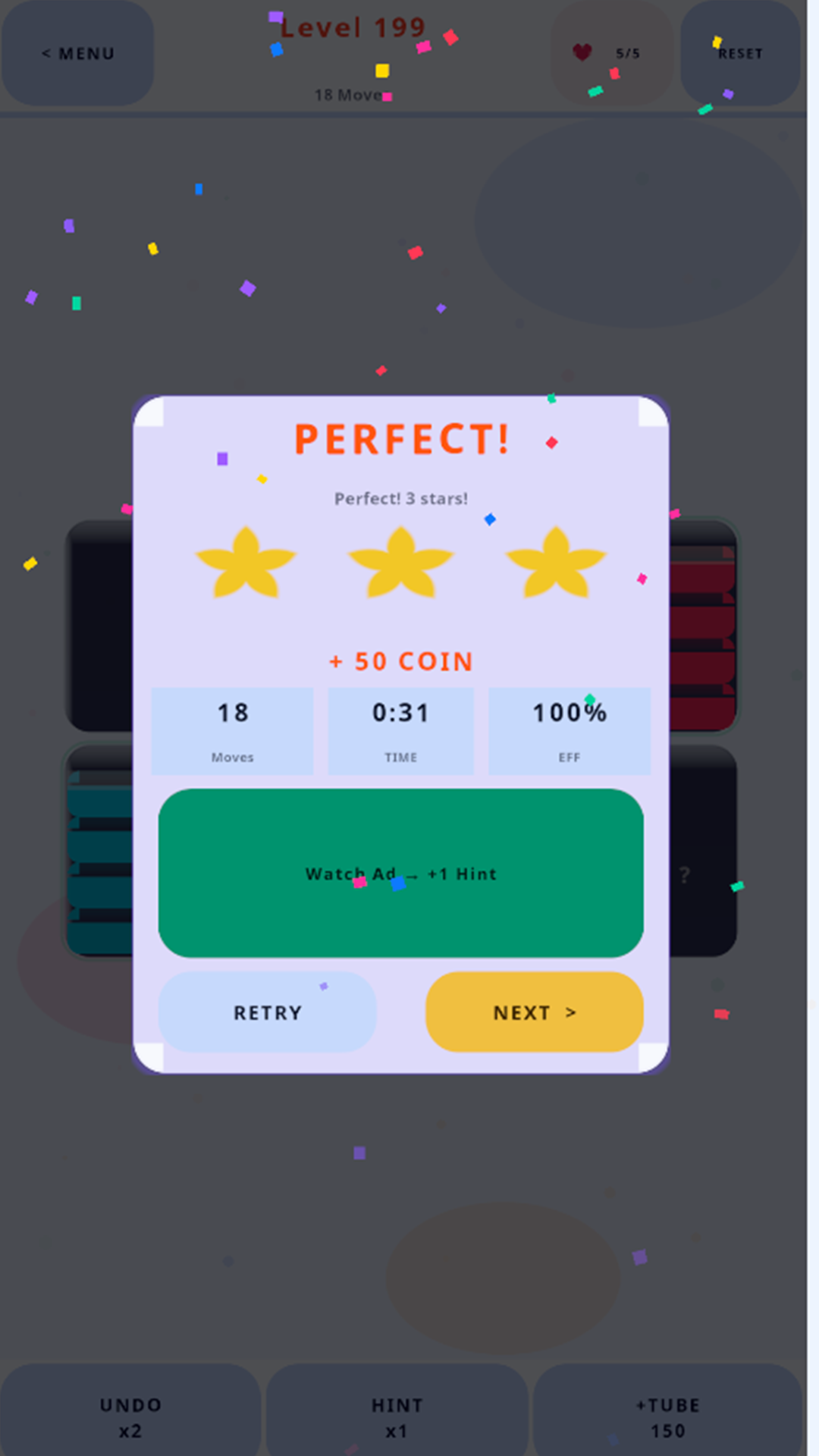Chroma Caps level complete screen